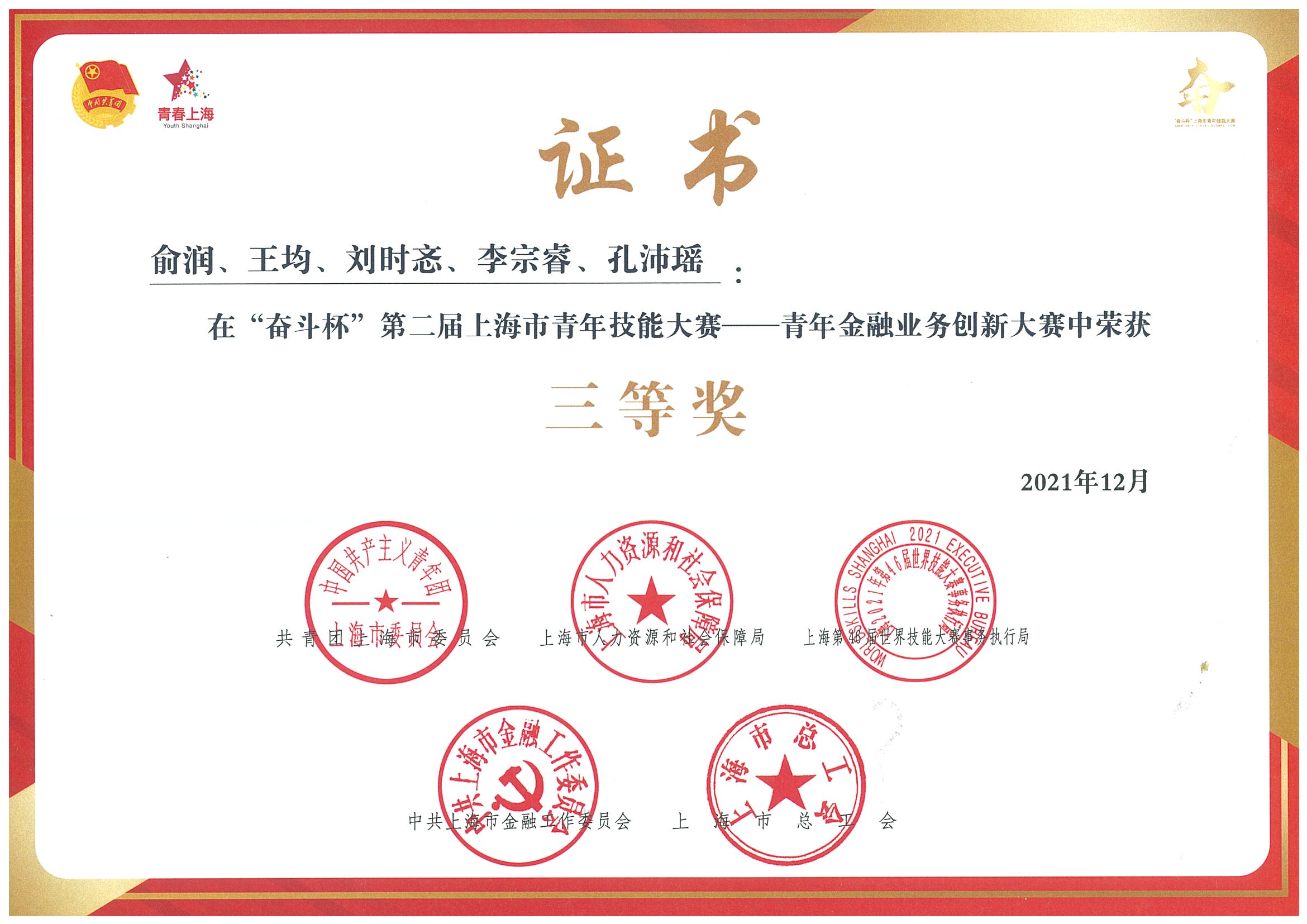 上海信托员公荣获青年金融业务创新大赛中三等奖